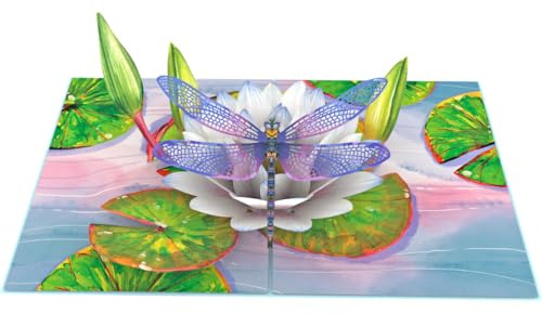 Three Dee Cards - Dragonfly on Lily Pop-Up Card – A Heartwarming 3D Floral Surprise for Birthdays, Anniversaries, Valentine's, and Mother's Day