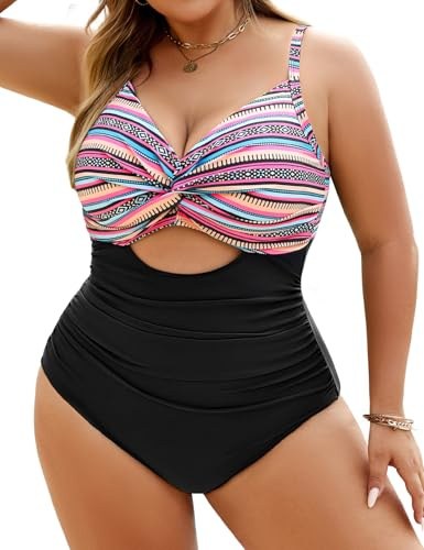 heekpek Bañador Mujer Talla Grande Bañadores Mujer Reductores Cuello en V Trajes de Baño Una Pieza Vientre Plano Bañadores Vintage Bañador Push Up con Relleno