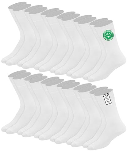 SOXCO Lot de 12 paires de chaussettes homme | Chaussettes habillées mi-mollet riches en coton | Tissu respirant idéales pour le travail et le quotidien | 43-46 Blanc