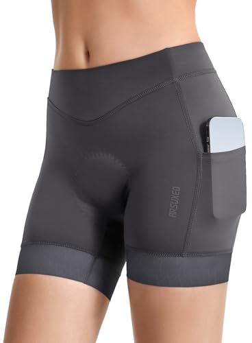 ARSUXEO Cykelshorts kvinnor vadderade cykelshorts damer MTB tights lila cykeltillbehör med fickor 579, Grå, S