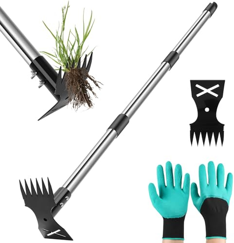 BQMEZRNUS Weed Puller Tool with Long Handle - 44 Heavy Duty Manual Weeder & Garden Hoe, 2 in 1 Uprooting Tool for Yard, Lawn, Flower Bed, and Patio, Durable Weed Remover for Gardening (44)
