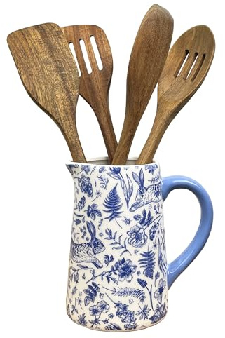 Alfie Francis 16cm Tall Blue & White Ceramic Kitchen Utensil Storage Pot / Decorative Jug