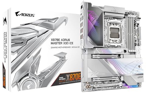 GIGABYTE X870E AORUS MASTER X3D ICE Scheda Madre – Supporta CPU AMD Ryzen 9000, VRM Digitale a 18+2+2 fasi, fino a 9000 Hz DDR5 (OC), 2 x PCIe 5.0 + 3 x PCIe 4.0, Wi-Fi 7, LAN 10 GbE, USB 4