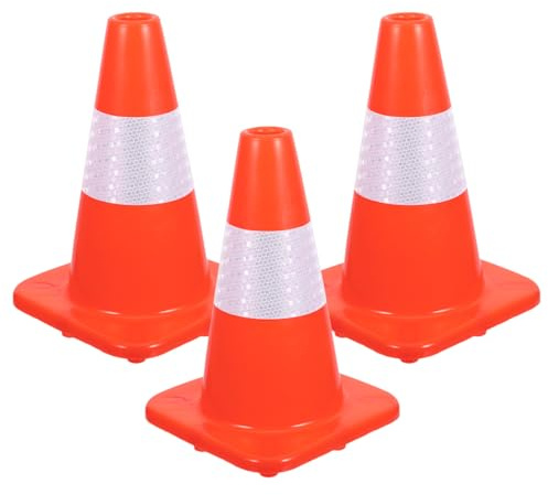 KALLORY Lot De 3 Cônes De Sécurité Réfléchissants Cônes De Signalisation Routière en Plastique avec Bandes Réfléchissantes Cône De Chantier Empilable pour Parking Et Intervention d'urgence