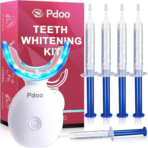 Teeth Whitening Kit with LED Light + 5 Tooth Whitening Gel - Gentle Whitening on Sensitive Teeth - Fast Removes Stubborn Stains - Professional Tooth Whitener for Home - Wireless & Water-Resistant