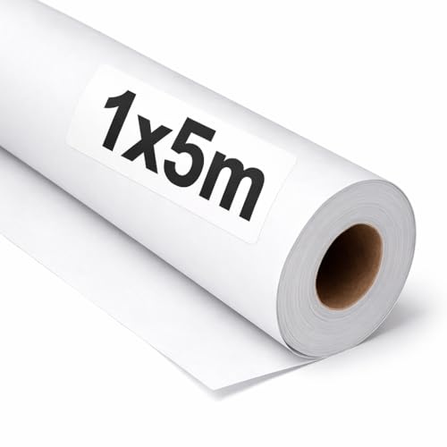 OFITURIA Papel Kraft Blanco - Rollo 1x5m - 1 Rollo - Papel de Embalaje y Regalo - Manualidades y Patrones de Costura - Resistente y Fácil de Cortar