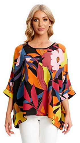 OKSakady Camicetta Donna Estate -Blusa in Chiffon Taglie Forti Maglia Elegante e Casual con Stampa Floreale