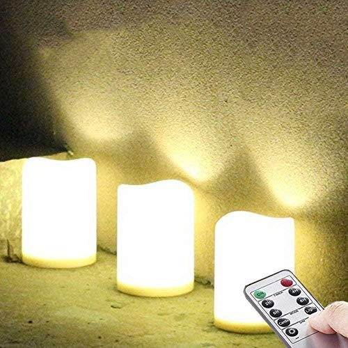 NONNO&ZGF 3 Outdoor Stück LED im Freien Wasserdichte Kerzen, Batteriebetriebene Plastikkerze mit Fernbedienung/Timer-Funktion (Warmweißes Licht) - 7,5cm X 10cm