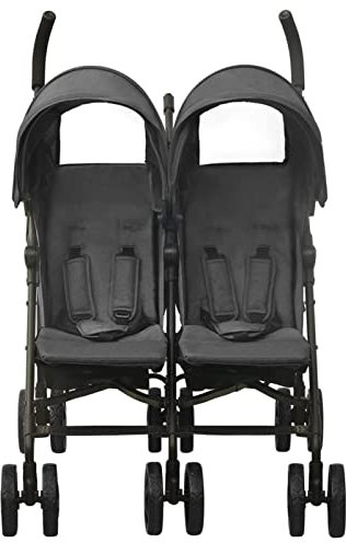 Susany Geschwisterwagen Zwillingswagen Kinderwagen, Doppelkinderwagen, Buggy klein Zusammenklappbar, Mit Verdeck Korb und Traggürtel, Anthrazit Stahl