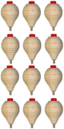 AC Pack 12 peonzas de Madera clásica con Cuerdas, Peonzas de Madera con Punta de Bolígrafo, Regalos y Detalles para Comuniones, para los Niños, Fiestas de Cumpleaños, Trompos, peón, trompo, Spinner