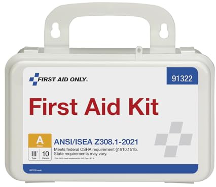 First Aid Only 91322 ANSI A 2021 and OSHA Compliant First Aid Kit, 10-Person Emergency First Aid Kit for Business, Home, Car, and Worksites, 76 Pieces