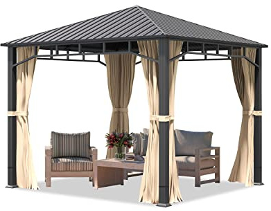 TOOLPORT Gartenpavillon 3x3 m Stahldach Hardtop 4 Seitenteile in Champagner, Pfosten 9x9 cm