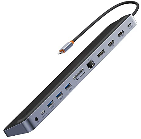 Baseus HUB EliteJoy 12-in-1 Gen2 (Type-C to HDMI1 4K 60Hz / HDMI2 4K 60Hz/ 3x USB3.0 / Type-C PD 100W/ DP 4K 60Hz / VGA / SD/TF / RJ45 / Type-C Data / Jack 3.5mm), Gray (WKSX030213)
