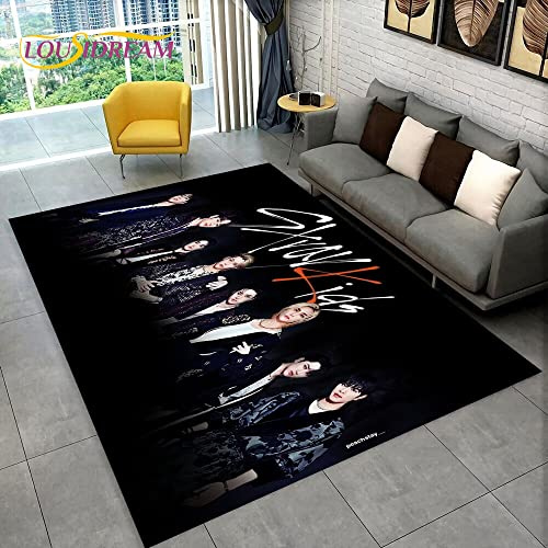 YZGAH Stray Kids Kpop Singer Star Area Rug,Carpet Rug for Living Room Bedroom Sofa Doormat Decoration, Kids Play Non-slip Floor Mat P4349 80X120CM