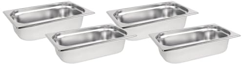 Vogue K818 Stainless Steel 1/4 Gastronorm Pan 1.7Ltr/65mm Deep Food Container, Silver (Pack of 4)