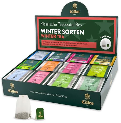 WINTER Mischbox mit 12 Sorten EILLES Teebeutel für die kalte Jahreszeit | Premium Sorten von EILLES TEE | 5-Sterne Sortiment mit insgesamt 96 Teeportionen