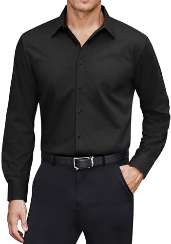 J.VER Herren Hemd Regular Fit Fleckenschutz Langarmhemd Unifarben Freizeithemd Stretch Arbeit Dating Herrenhemden,Schwarz,XL