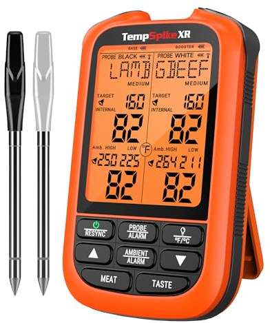 TempPro TempSpike 1000FT Wireless Meat Thermometer Digital with 2 Upgraded Ultra-Thin Probes, Kitchen Food Thermometer Cooking, Turkey, Smoker, BBQ, Grill Temperature Indicator (Previously ThermoPro)