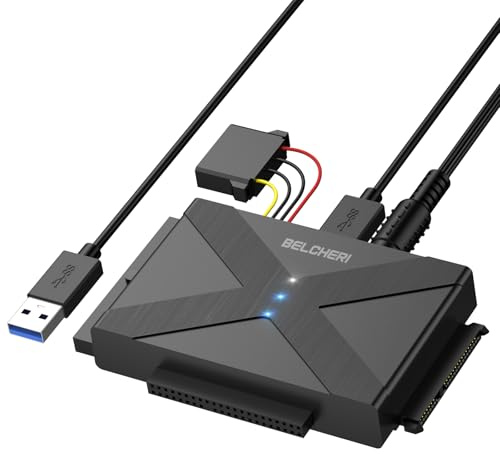 Belcheri Adaptador USB 3.0 a IDE y SATA, adaptador de disco duro externo para disco duro universal SATA o IDE HDD SSD de 2.5 o 3.5 pulgadas, convertidor IDE y SATA con adaptador de corriente de 12 V