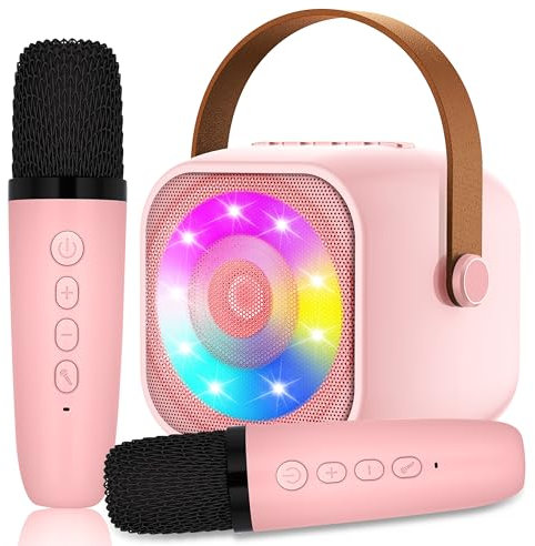 Karaoke 2 Microfonos, Karaoke Máquina para Niños y Micrófonos Inalámbricos, Altavoz Bluetooth Portátil para Adultos y Niñas, Regalo para Fiestas en Casa/Regalos/Juguetes