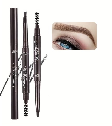 Augenbrauenstift mit Brauenbürste, beidseitiger Mikrobrauenstift zum Zeichnen der Augenbrauen, wasserfest, füllt die Brauen auf, langanhaltender, natürlicher Look (Braun)