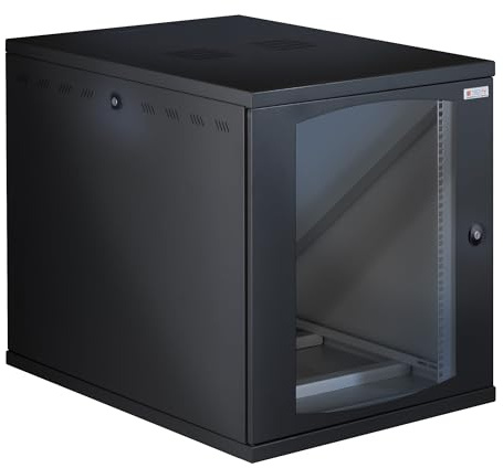 Techly Professional 369175 Armoire murale 19 13U P 800 mm L 600 mm Porte Verre Noir Noir