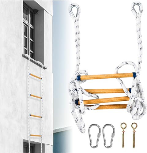 Oungy Échelle de secours portable de 2 m - Échelle de sécurité - Échelle de corde pour adulte - Avec mousquetons - Échelle de sauvetage pour extérieur, balcon, fenêtre, garde-corps - Charge maximale :