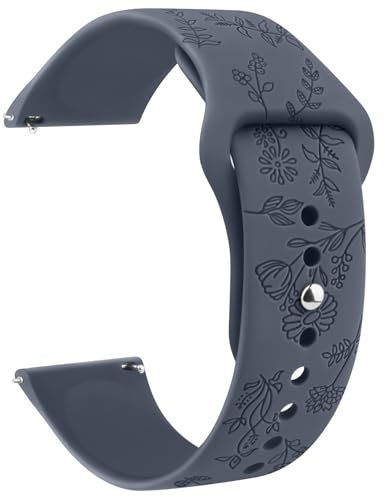ZGCE Floral Gravierte Armband 20mm 22mm Uhrenarmbänder, Wasserdichtes Silikon Armbänder, Mit Schnellverschluss Verstellbares Ersatzarmband für Herren Damen (22mm, Blau Grau)