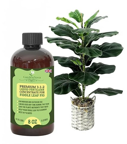 Premium Liquid Fiddle Leaf FIG Plant Fertilizer - 3-1-2 Concentrate for Indoor Plants and Flowers by GardenNova | Organic Plant Food for Fiddle Leaf Fig - 8oz