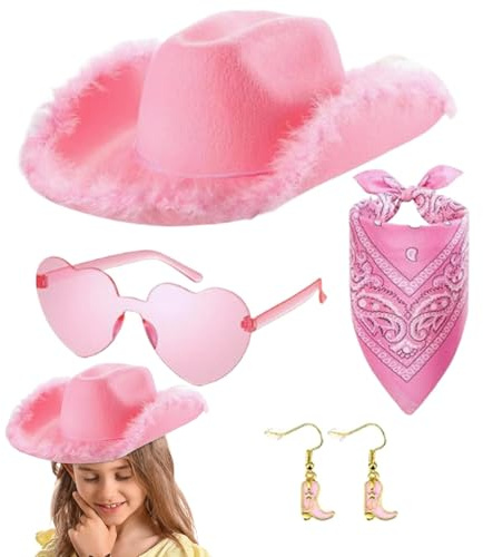 Yulokdwi Chapeau de cow-girl rose, chapeau de cowboy de costume rose | 4X Costume de Carnaval Chapeau de Cowgirl Rose | Chapeau de Cowboy en peluche pour filles, jeu de rôle de Festival, avec