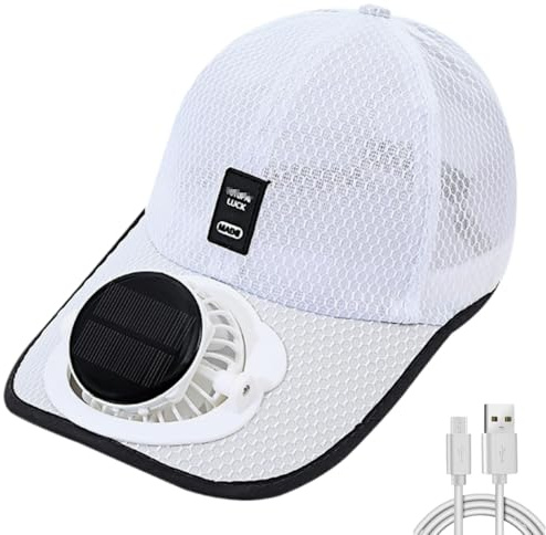 Credelin Casquette de baseball avec ventilateur solaire, chapeau de soleil avec 3 vitesses de vent et protection UV estivale pour hommes - Pour la pêche, la randonnée, la plage, blanc, M/L