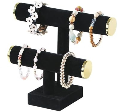 Coward 2 Tier Bracelet Holder Stand, Necklace Bangle Bracelet Watch Display Rack, Jewelry Hairband Scrunchie Organizer Storage Tower for Women (Black Velvet)