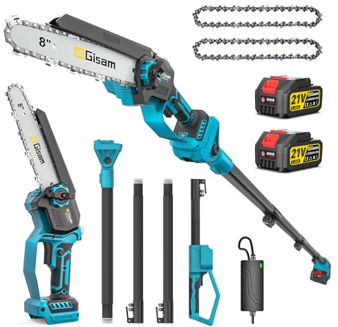 2 in 1 Cordless Pole Saw for Makita 18v, 8 Inch Brushless Electric Cordless Chainsaw & Pole Chainsaw, Extend Pole to 4.2m, 2×4.0ah Battery & 180° Adjustable Head, for Tree Trimming & Cutting Branches