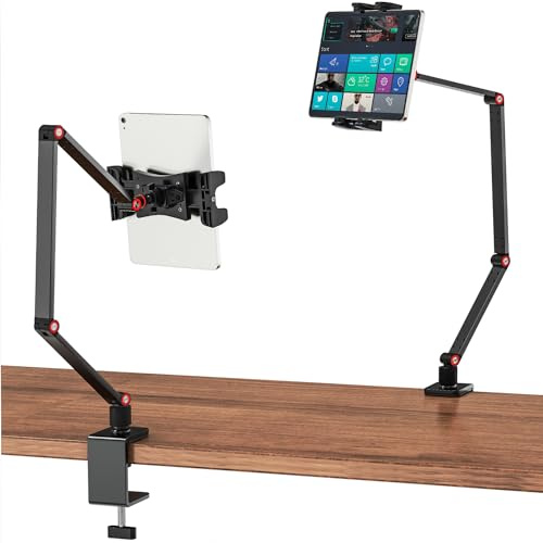 Tablet Desk Holder, 360° Swivel iPad Mount for Bed with 58cm Adjustble Long Arm, C Clamp Desktop Mount Compatible with iPad Pro Air Mini, 4.7-12.9 Tablet