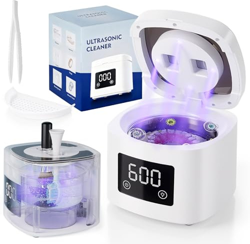Yokilly Ultraschallreinigungsgerät 49000Hz UV Ultraschallreiniger: 200ML Dental Pod mit Sieb - Ultrasonic Cleaner mit Digitalem Timer für Zahnersatz, Retainer, Aligner, Zahnschiene, Prothesen, Schmuck