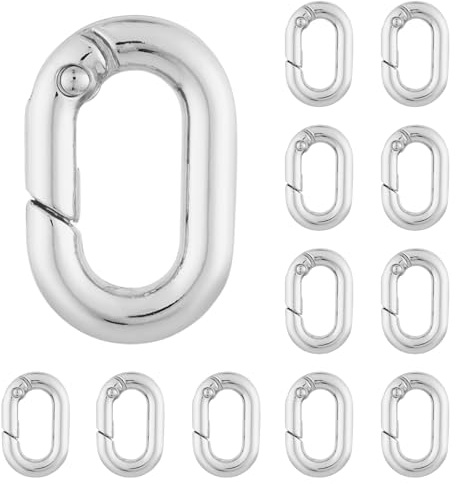 QIUTIMIY Set med 12 små ovala fjäderkarbinhakar i metall, 15 mm, för handväska, klättring och vandring (silver)