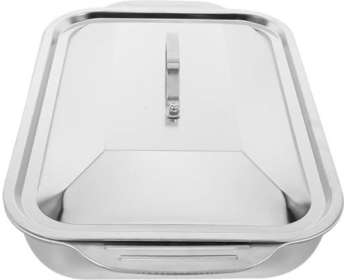 COLLBATH Stainless Steel Baking Pan with Lid Large Rectangular Roasting Dish for Grilling Fish Roasting Meats and Baking Cakes Heavy Duty Oven Tray for Home and Outdoor Cooking