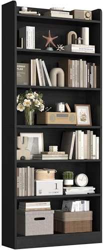 Yaheetech 7-Tier Bookcase, Modern Bookshelf with Top Open Compartment, Adjustable Tall Book Shelf for Living Room, Bedroom, Home Office & Study, 60 x 24 x 180.5 cm, Black