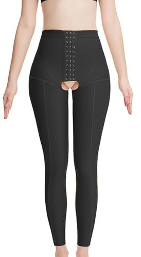 WKZSXXMJ Leggings a Compressione Doppio Strato a Vita Alta Fase 1 per Donna, Modellatore Cosce Post-parto e Post-liposuzione Pantaloni con Cavallo Aperto e Effetto Sollevante Glutei(Schwarz,XXS)