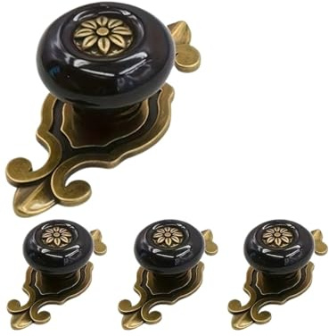 Quikora Set of 4 Ceramic Cabinet Handles - Stylish Kitchen & Wardrobe Knobs with Zinc Alloy Backplate for Easy Installation