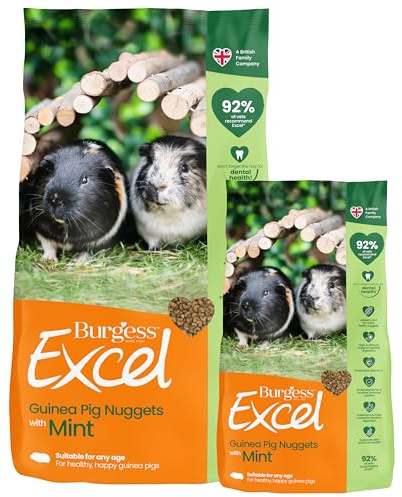 Burgess Excel Guinea Pig Food with Mint, 10.5kg – Guinea Pig Nuggets for Adult Guinea Pigs – High Fibre, Mint Guinea Pig Pellets (Mixed Pack of 2)