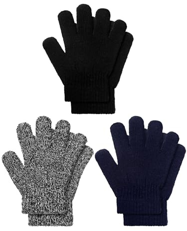 EBOOT Kids Gloves Full Fingers Knitted Gloves Warm Mitten Winter Favor for Little Boys and GirlsDark Color,7-11 Years