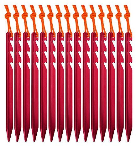 AnyGear 7075 Aluminum Tent Stakes 15 Pack - Ultralight Tri-Beam Tent Pegs with Reflective Rope - Essential Tent Accessories for Camping, Hiking, Backpacking