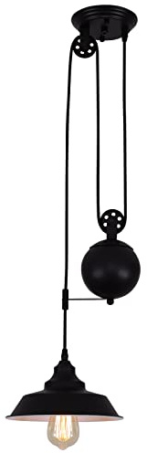 Ganeed Pully Lámpara colgante, iluminación de polea industrial de altura ajustable, lámpara colgante de techo rústica Lámpara Edison Island para casa de campo, comedor, cocina, pasillo, enchufe E27