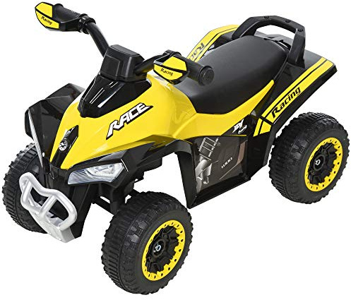 HOMCOM Barnvagn för Barn utan Motor Quad 18-36 Månader mått 67L x 38l x 44H cm Med ljus- och ljudeffekter Gul Svart Ingen ELEKTRISKA