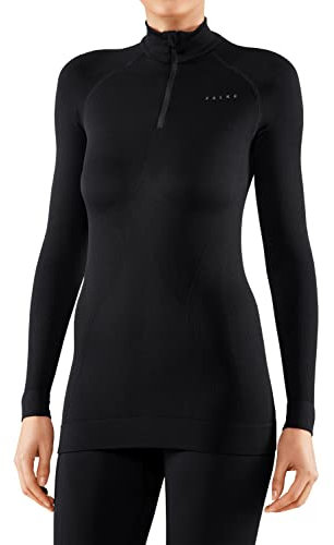 FALKE Damen Baselayer-Shirt Maximum Warm High Zip Neck W L/s Sh Funktionsmaterial schnelltrocknend 1 Stück, Schwarz Black 3000, M