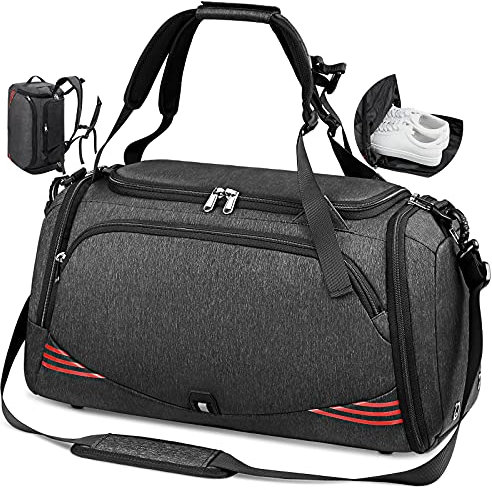 NEWHEY Sporttasche Reisetasche mit Schuhfach Groß 40L 65L Trainingstasche Gym Fitness Sport Tasche mit Rucksack-Funktion Handgepäck Weekender Bag Herren Damen - Schwarz