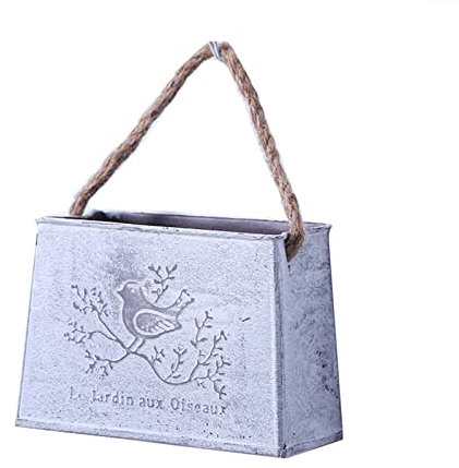 Dysetcs Lot de 2 pots de fleurs muraux rectangulaires en métal galvanisé avec corde, seau rustique à suspendre pour plantes d'intérieur et d'extérieur