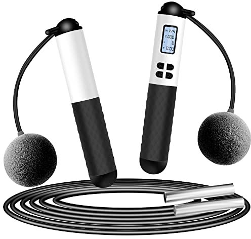 VINSOC Springseil mit Zähler, Speed Rope Springseil Erwachsene mit Kalorienzähler zum Abnehmen, Längenverstellbares Seil für Männer, Frauen und Kinder - Schwarzer Silikongriff