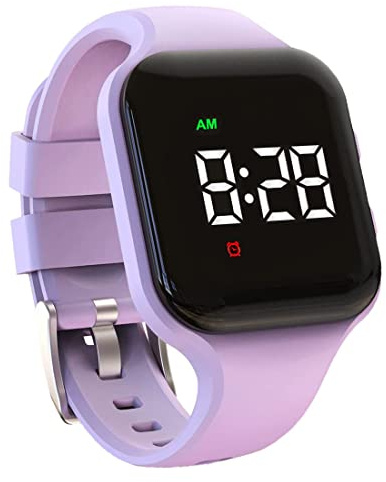 e-vibra Orologio impermeabile con vibrazione e sveglia, ricaricabile, con 15 allarmi, promemoria per imparare a usare il vasino, con schermo di blocco (quadrato viola)